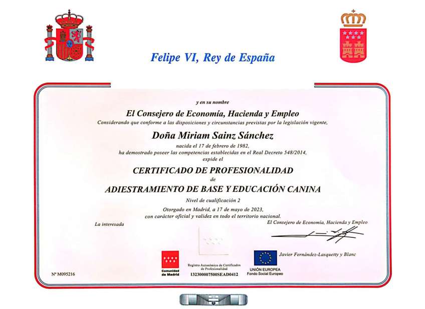 certificado de profesionalidad - Miriam Sainz