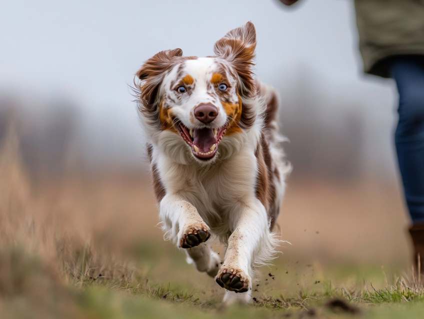 perro corriendo a toda velocidad trasla llamada de una persona